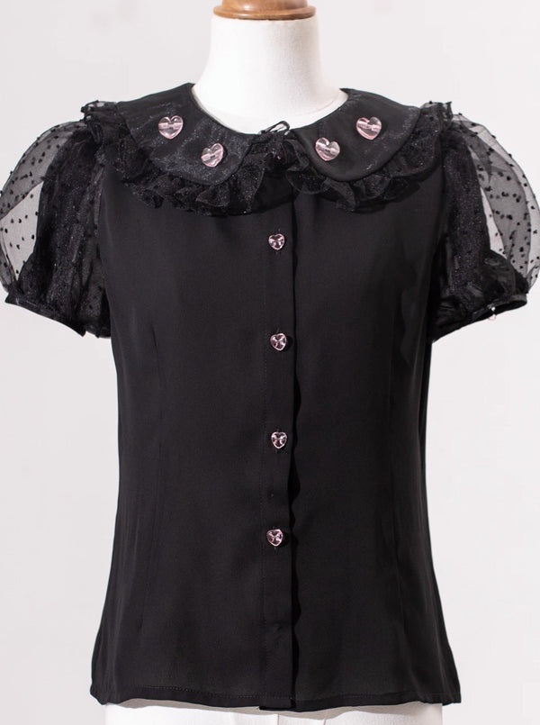 Chemise Lolita à manches bouffantes avec ruban et cœur