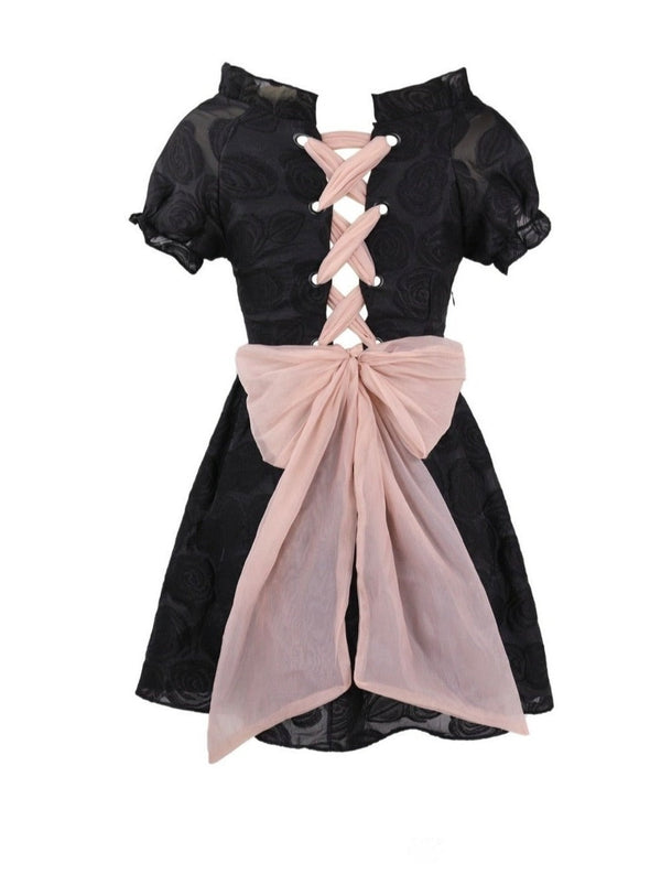 Black Rose Back Race Up Dress