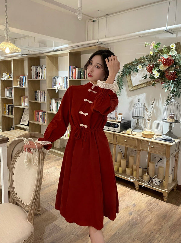 レースキャンディチャイナテイストウエストリボンワンピース