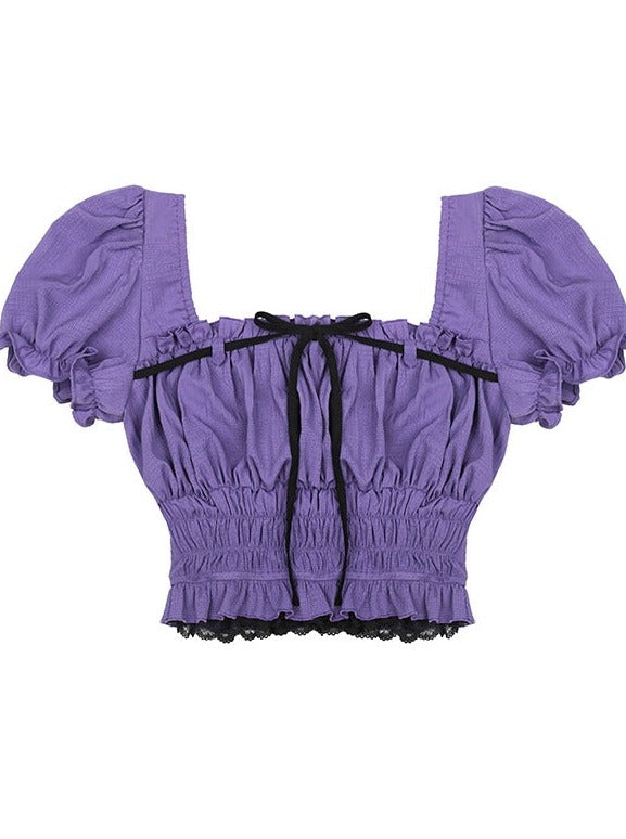 シフォンウエストスクエアカラーパフスリーブプリンセスセットアップ