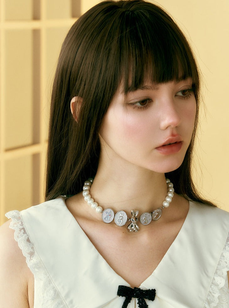 Bunny combination pearl necklace choker