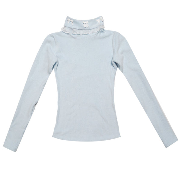 Girly ribbon lace high -neck tops