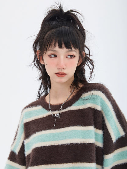 Retro Loose Contrast Stripe Sweater