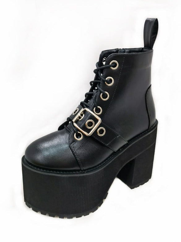 EYELET BELT LACE-UP PLATFORM BOOTS