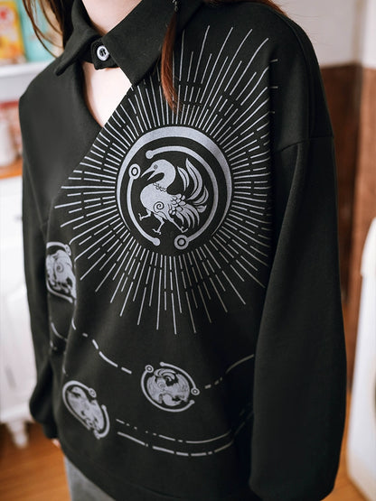 Golden Crow Retro China Polo Collar Sweatshirt