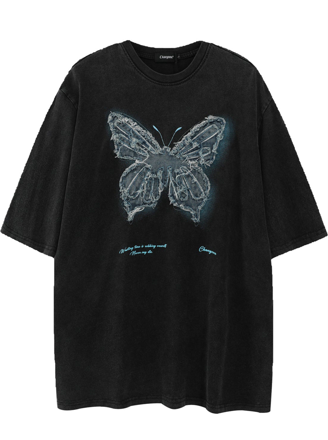 American Retro Butterfly Ergain Broy Dary Over -size T -shirt