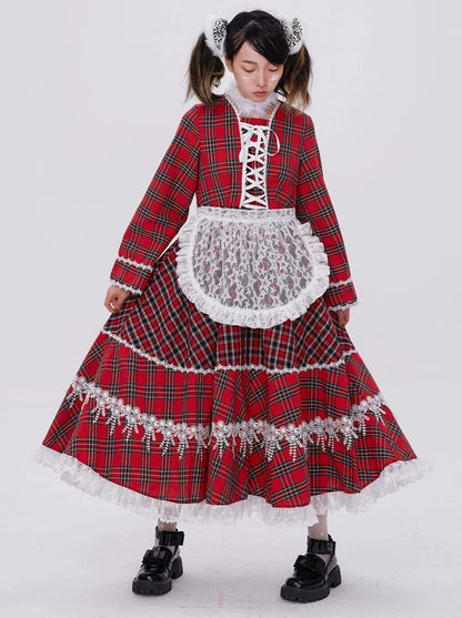 Robe de fille rétro à carreaux et à lacets