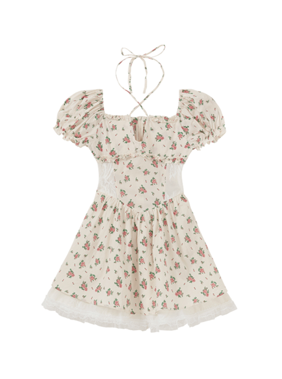 フラワークリームウエストマークワンピース