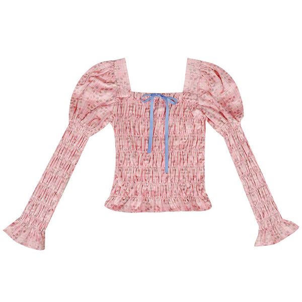 Butterfly Pin Cusque Air Neck Puff Sleeves Tops