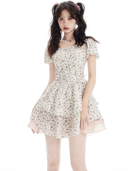 Back race -up flower suite dress