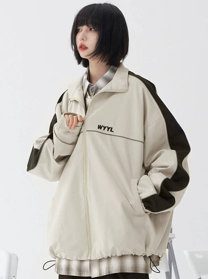 Loose Neutral Style Stitch Contrast Collar Jacket