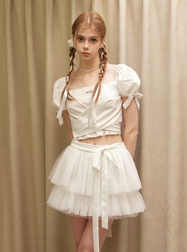 Chiffon Shirt Square Air Neck Puff Sleeve Tops + Pure Chutuskart