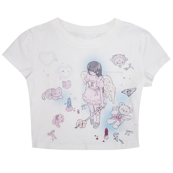 Angel Girl Design Short Tight T -shirt