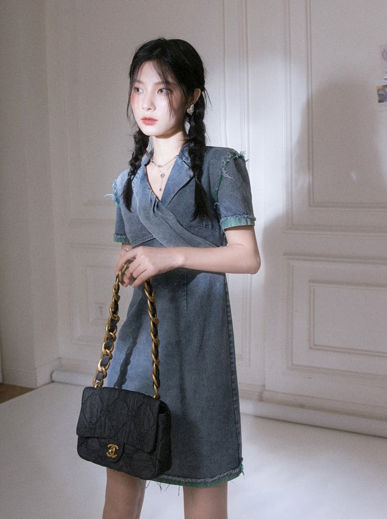 French short denim dress