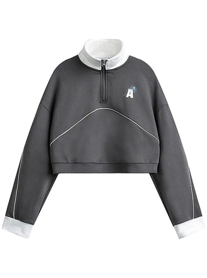 Half Zip Stand Collar Short Sweatshirt