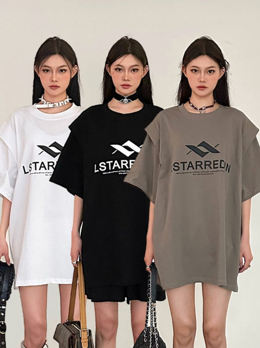 Stylish Center Logo Loose Over T-shirt