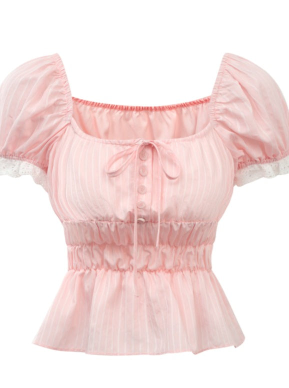 Sweet Square Color Cotton Tops