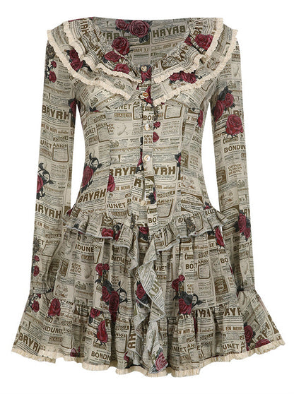 Sweet Sweet Spicy Rose Print Ruffle Shirt Kirt Configuration