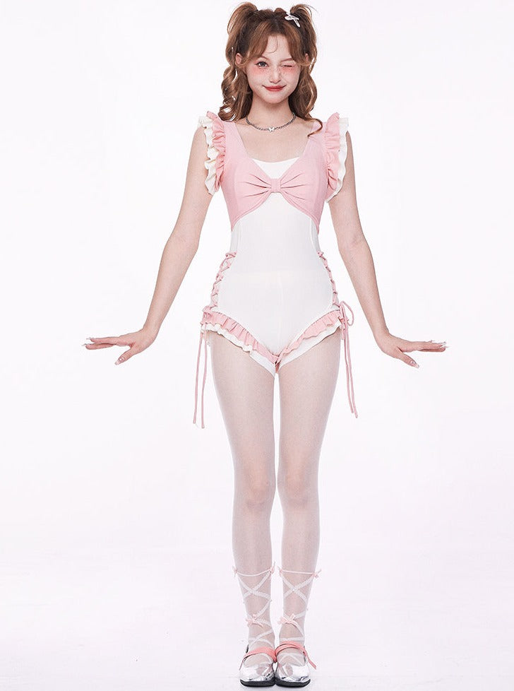 White Pink Muscular Cat Swimsuit