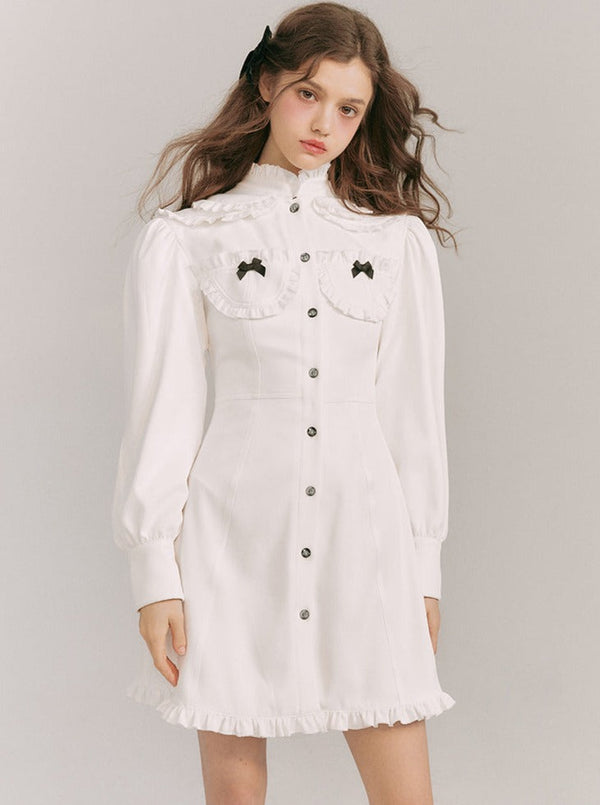 Little Ribbon Fring Shirt Long Dress