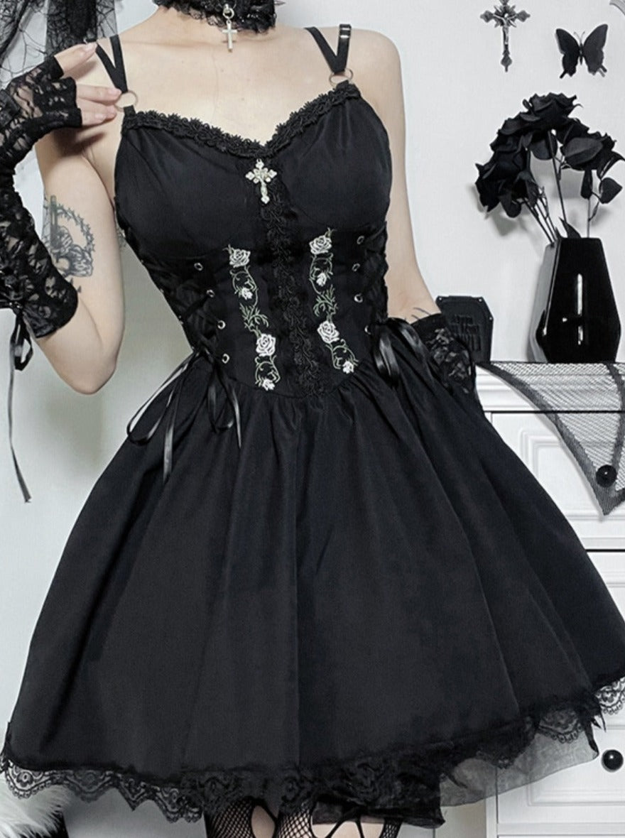 Dark Lolita Suspender Lace Rose Princess Dress