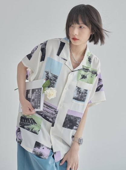 Printed design loose shirt