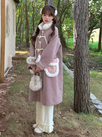 Patchwork Middle Fur Wool Coat