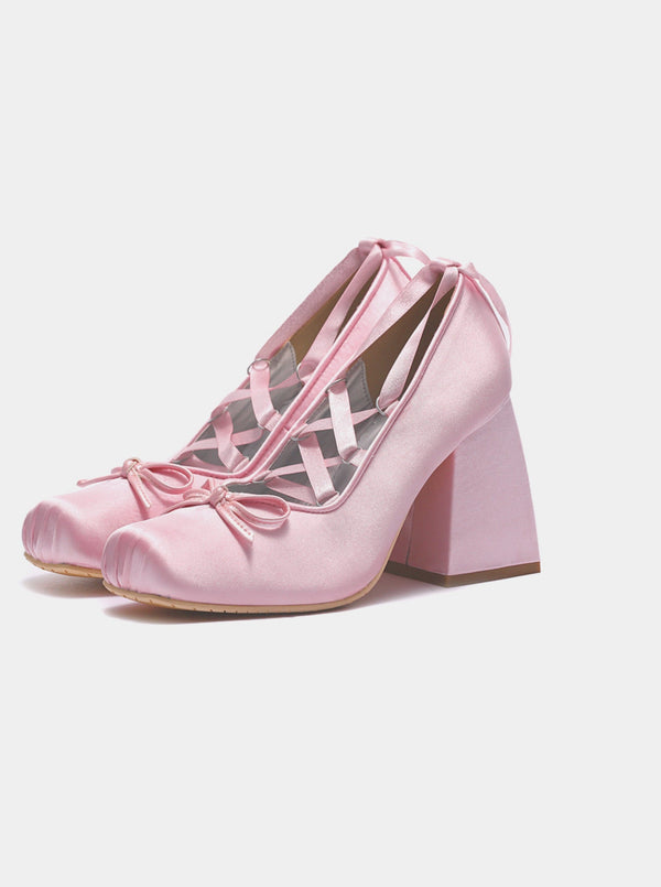 Lace -up ribbon high heel