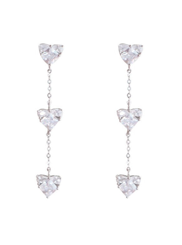 Boucles d'oreilles en cristal triple coeur