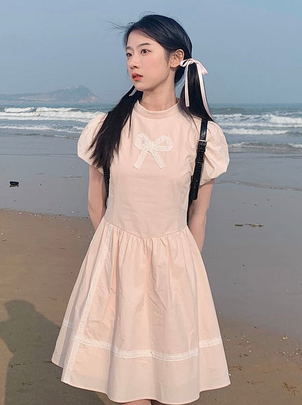 パフスリーブリボンワンピース