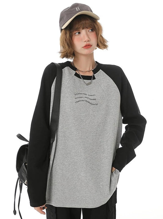 レタープリントカラーブロックルーズロンT
