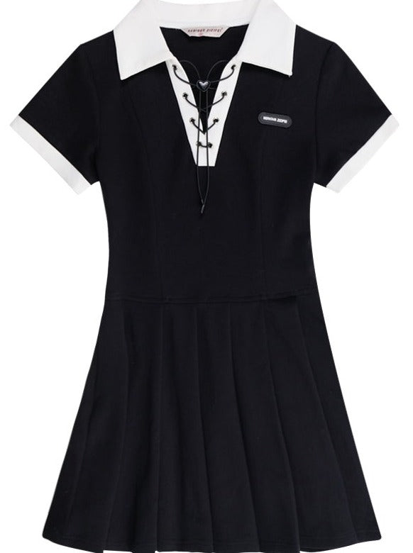 American Lace-Up Tennis Tie Polo Dress