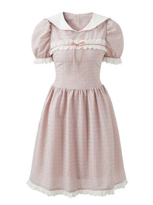 Frill lace check dress