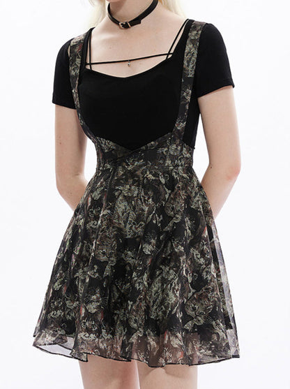 High waist A-line vintage sass skirt [sheer cat pure black cat jacquard]