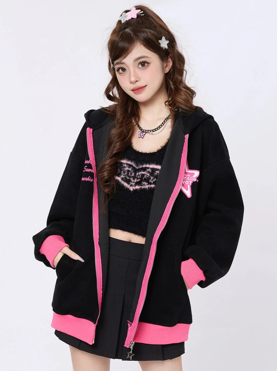 Star Ribbon Design Loose Hoodie