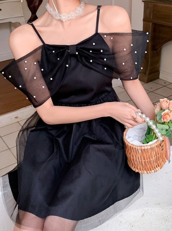 Sheer Ribbon Bead Design Garely One Piece