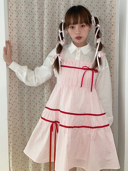 Sweet ribbon suspender skirt