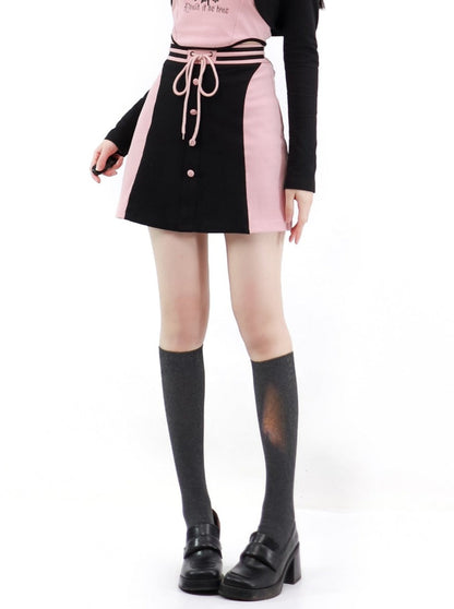 Pink Black Short Suspender Skirt Setup