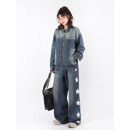 Star Print High Street Retro Rooswide Leg Jeans