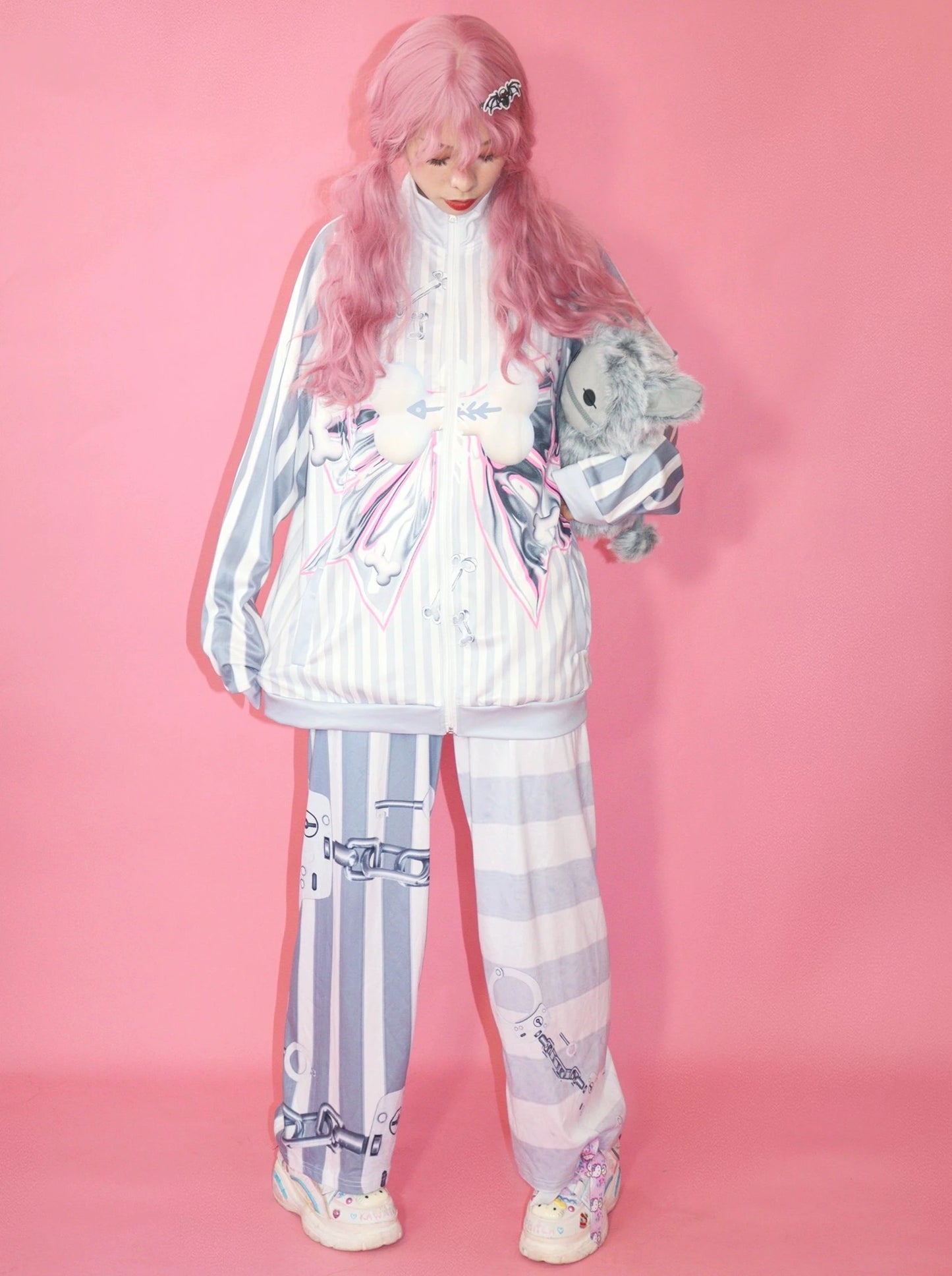 Butterfly Bone Ribbon Print Stripe Zip-Up Top – Belchic