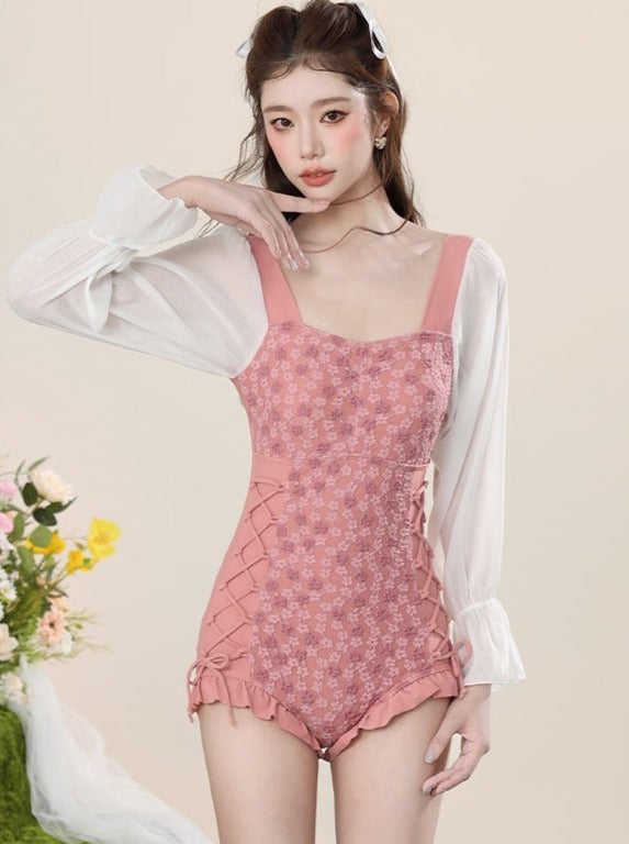 Flowerer Surmon Pink Square Air Neck Swimwear