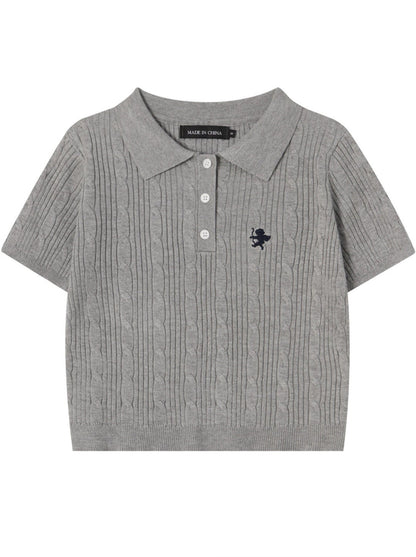 American retro short polo color knit T -shirt