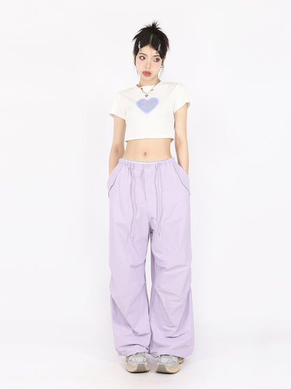 American retro high waist wide straight parachute pants