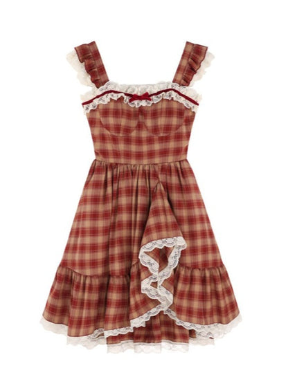 Check racing suspender dress