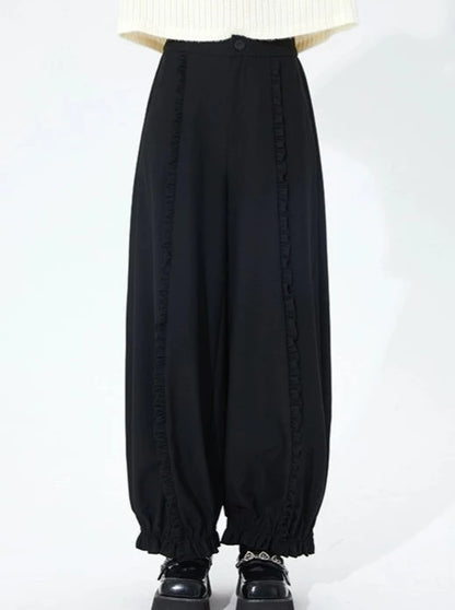 Balloon Ruffle Stitch Wide Leg Pants