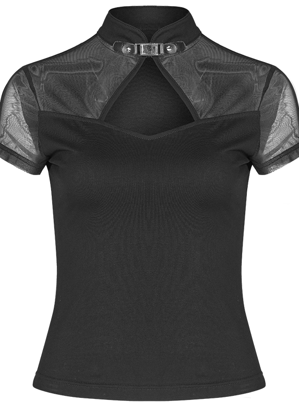 Punk Mode Buckle China Sheer Tops
