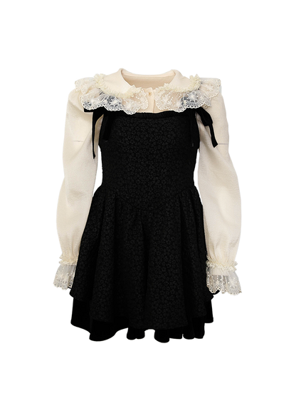 French doll collar lace elegant shirt + skirt