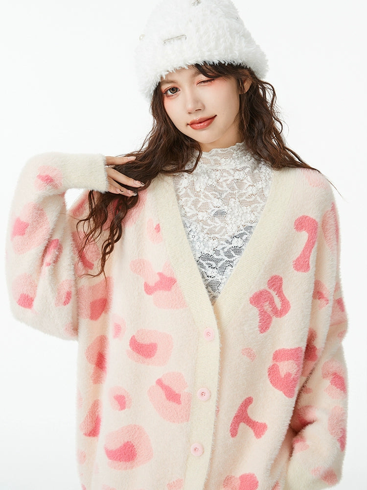 Pink Leopard Over-Knit Cardigan