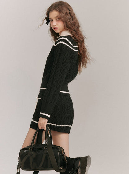 Monochrome ribbon sweater skirt setup