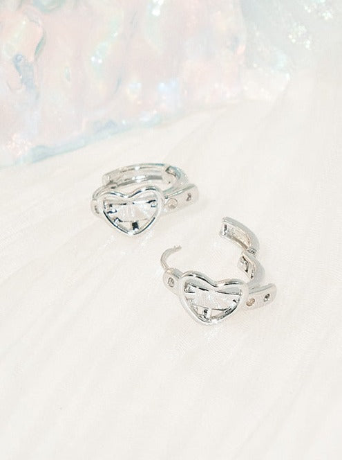 Silver ring hoop heart earring